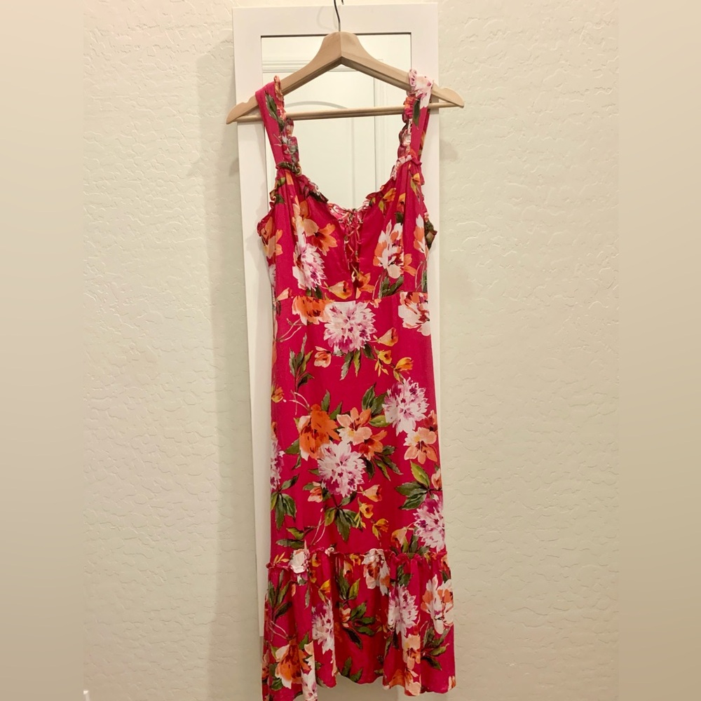 Lulu's Fuchsia Floral Tie-Front Midi Dress - Picture 7 of 8